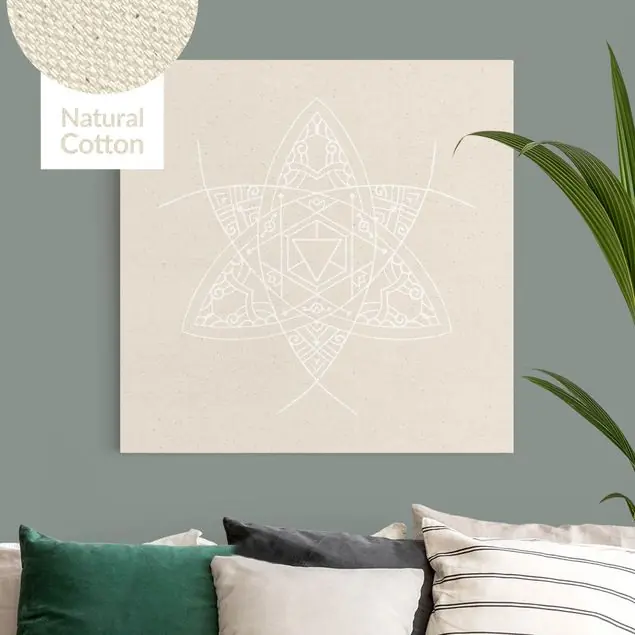 Letzte Chance Weiße Linien - Mandala Triangel Leinwandbild auf Canvas Natural