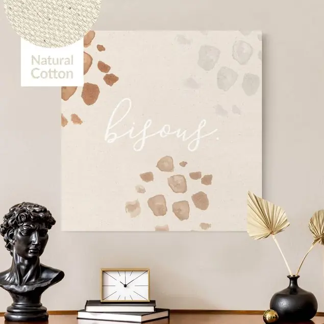 Zertifiziert Weißes Wort - bisous Leinwandbild auf Canvas Natural