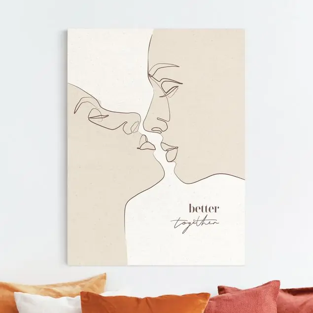 Kostenloser Versand Weiße Line Art - Verliebte Gesichter Better together Leinwandbild auf Canvas Natural