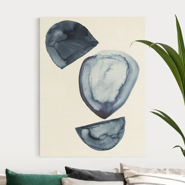 Knallerangebot Japandi Aquarell Balance in Blau Leinwandbild auf Canvas Natural