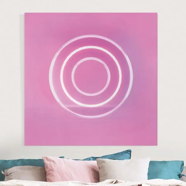 Neon Gamer Symbol Kreis Leinwandbild • hergestellt in Deutschland • langlebiges Canvas mit Holzkeilrahmen • klassische Struktur Billig