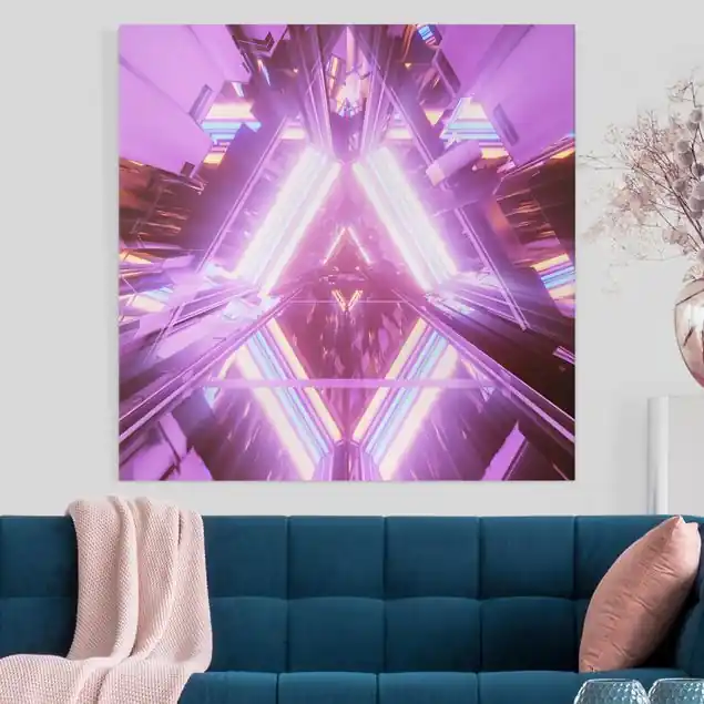 Sale Neonlichter im Dreieck Leinwandbild • hergestellt in Deutschland • langlebiges Canvas mit Holzkeilrahmen • klassische Struktur