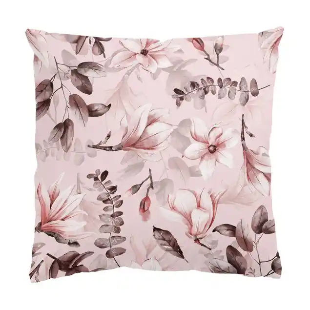 Blüten mit Grauen Blättern vor Rosa Dekokissen – Canvas Preisknaller