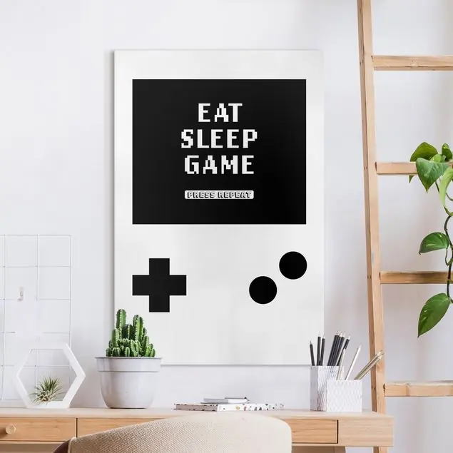 Klassik Konsole Eat Sleep Game Press Repeat Leinwandbild • hergestellt in Deutschland • langlebiges Canvas mit Holzkeilrahmen • klassische Struktur Bestseller