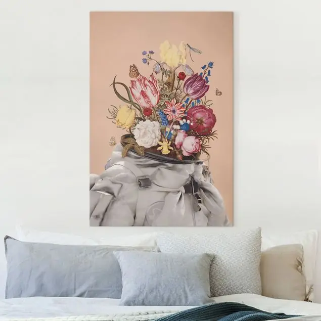 Preisknaller Enkel Dika - Astronautenanzug mit Blumen Leinwandbild • hergestellt in Deutschland • langlebiges Canvas mit Holzkeilrahmen • klassische Struktur