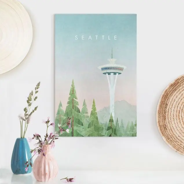 Reiseposter - Seattle Leinwandbild • hergestellt in Deutschland • langlebiges Canvas mit Holzkeilrahmen • klassische Struktur Echt