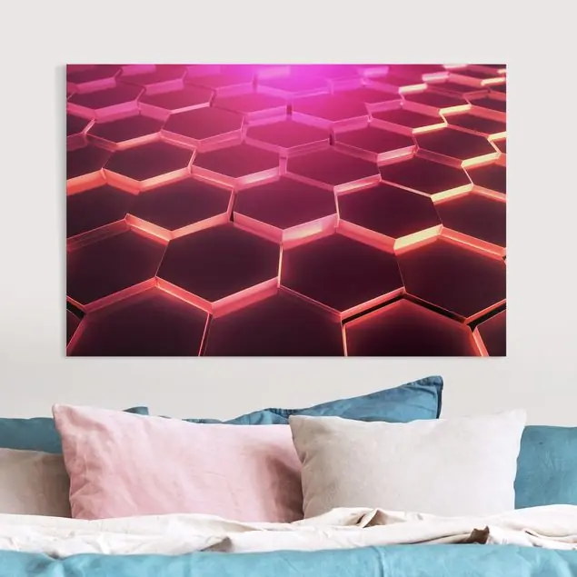 Hexagone mit Neonlicht in Pink und Rot Leinwandbild • hergestellt in Deutschland • langlebiges Canvas mit Holzkeilrahmen • klassische Struktur Neue Kollektion