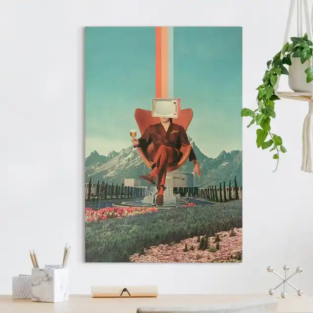 Beliebt Vintage Fernseher mit Bierglas Leinwandbild • hergestellt in Deutschland • langlebiges Canvas mit Holzkeilrahmen • klassische Struktur