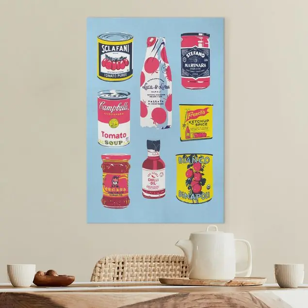 Küchenillustration Tomatensoße Leinwandbild • hergestellt in Deutschland • langlebiges Canvas mit Holzkeilrahmen • klassische Struktur Abverkauf
