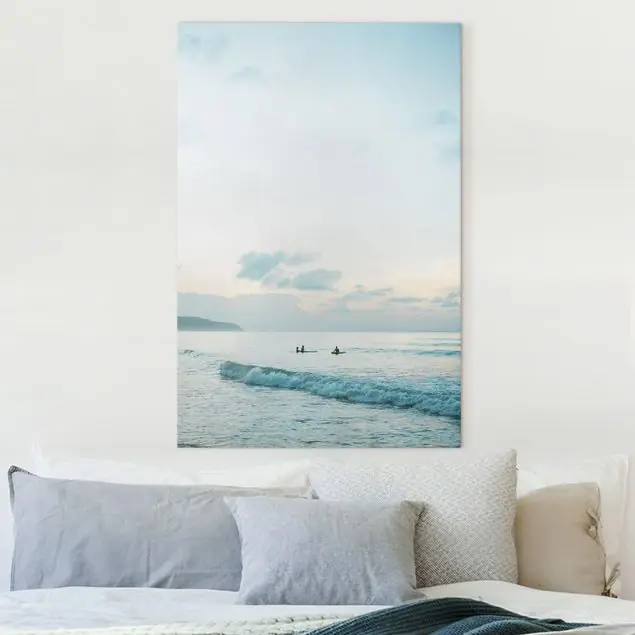 Sonderaktion Drei Surfer in der Dämmerung Leinwandbild • hergestellt in Deutschland • langlebiges Canvas mit Holzkeilrahmen • klassische Struktur