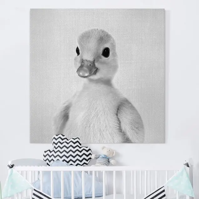 Baby Ente Emma Schwarz Weiß Leinwandbild • hergestellt in Deutschland • langlebiges Canvas mit Holzkeilrahmen • klassische Struktur Top-Preis