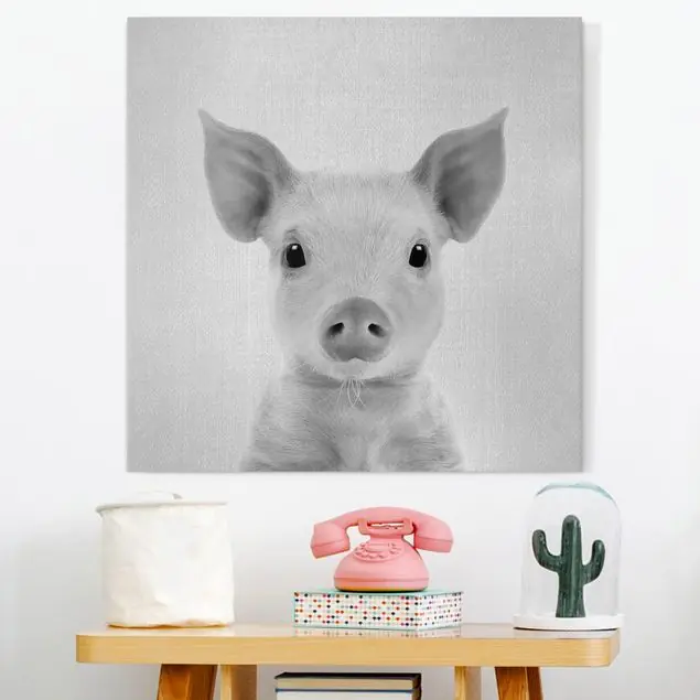 Baby Ferkel Fips Schwarz Weiß Leinwandbild • hergestellt in Deutschland • langlebiges Canvas mit Holzkeilrahmen • klassische Struktur Heißes Angebot