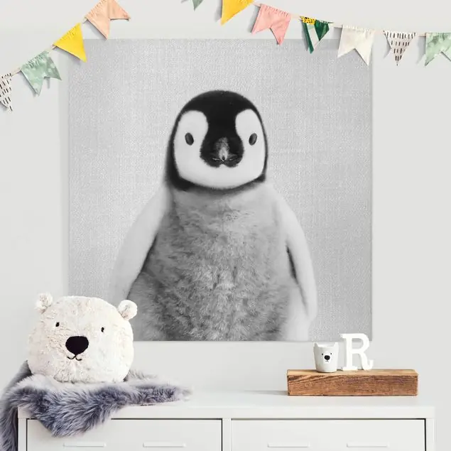 Baby Pinguin Pepe Schwarz Weiß Leinwandbild • hergestellt in Deutschland • langlebiges Canvas mit Holzkeilrahmen • klassische Struktur Meistverkauft