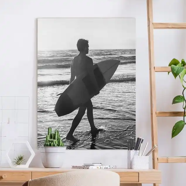 Neue Kollektion Surferboy im Sonnenuntergang Leinwandbild • hergestellt in Deutschland • langlebiges Canvas mit Holzkeilrahmen • klassische Struktur