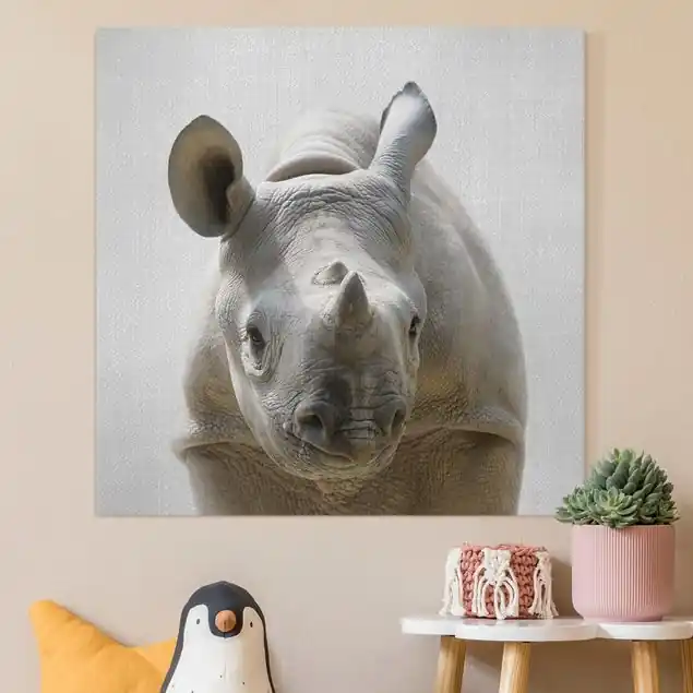 Baby Nashorn Nina Leinwandbild • hergestellt in Deutschland • langlebiges Canvas mit Holzkeilrahmen • klassische Struktur Online Kaufen