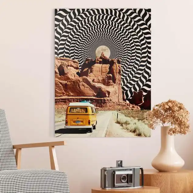Sichere Zahlung Retro Collage - Der beste Roadtrip II Leinwandbild • hergestellt in Deutschland • langlebiges Canvas mit Holzkeilrahmen • klassische Struktur