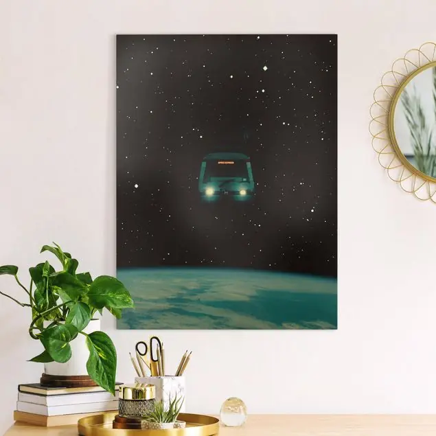 Rabatt Retro Collage - Space Express Leinwandbild • hergestellt in Deutschland • langlebiges Canvas mit Holzkeilrahmen • klassische Struktur