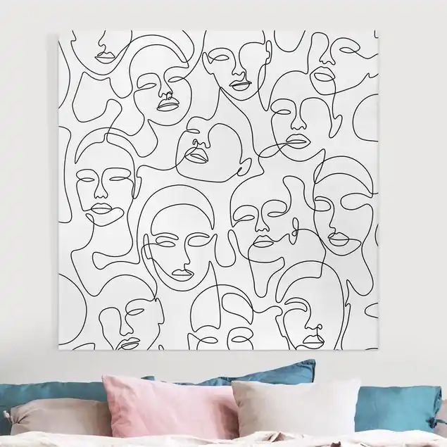 Meistverkauft Line Art - Girls Crowd Leinwandbild • hergestellt in Deutschland • langlebiges Canvas mit Holzkeilrahmen • klassische Struktur