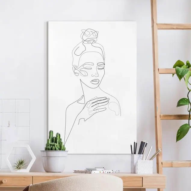 Wochenendangebot Line Art Portraits - Messy Beauty Leinwandbild • hergestellt in Deutschland • langlebiges Canvas mit Holzkeilrahmen • klassische Struktur