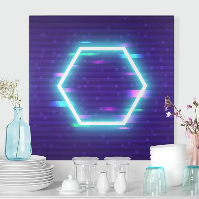 Geometrisches Hexagon in Neonfarben Leinwandbild • hergestellt in Deutschland • langlebiges Canvas mit Holzkeilrahmen • klassische Struktur Heißes Angebot