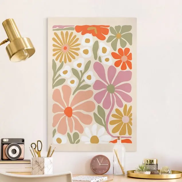 Zertifiziert Flower Power Orange Pink Leinwandbild • hergestellt in Deutschland • langlebiges Canvas mit Holzkeilrahmen • klassische Struktur