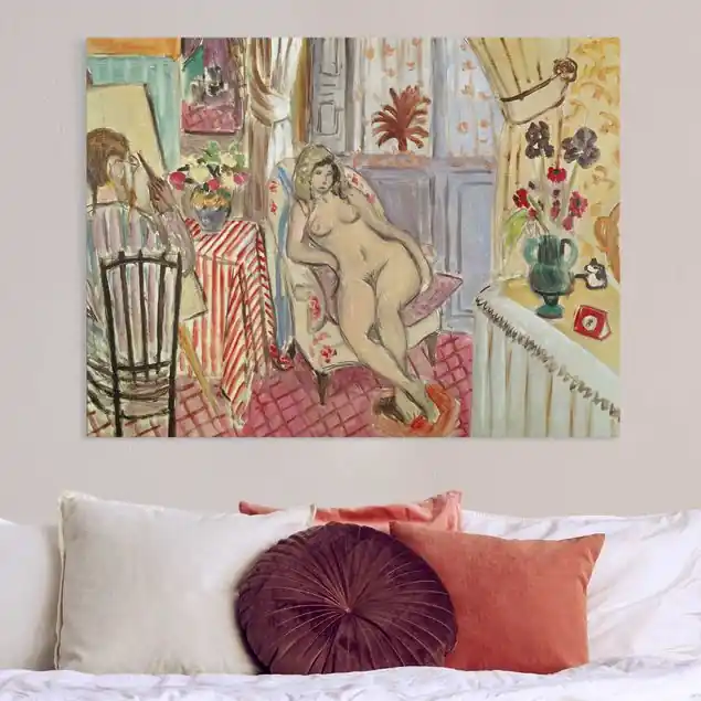 Henri Matisse - Der Künstler und sein Model Leinwandbild • hergestellt in Deutschland • langlebiges Canvas mit Holzkeilrahmen • klassische Struktur Preisknaller