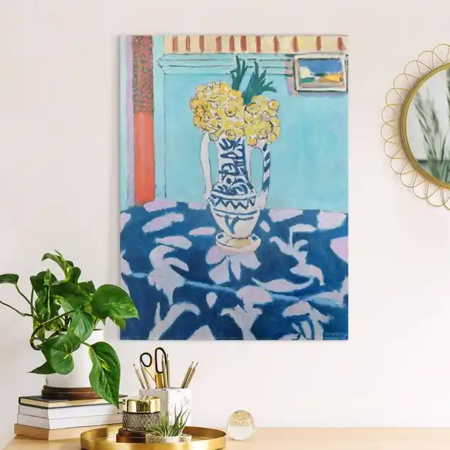 Heißes Angebot Henri Matisse - Vase mit Kuckucksblumen auf blau-rosa Tischdecke Leinwandbild • hergestellt in Deutschland • langlebiges Canvas mit Holzkeilrahmen • klassische Struktur