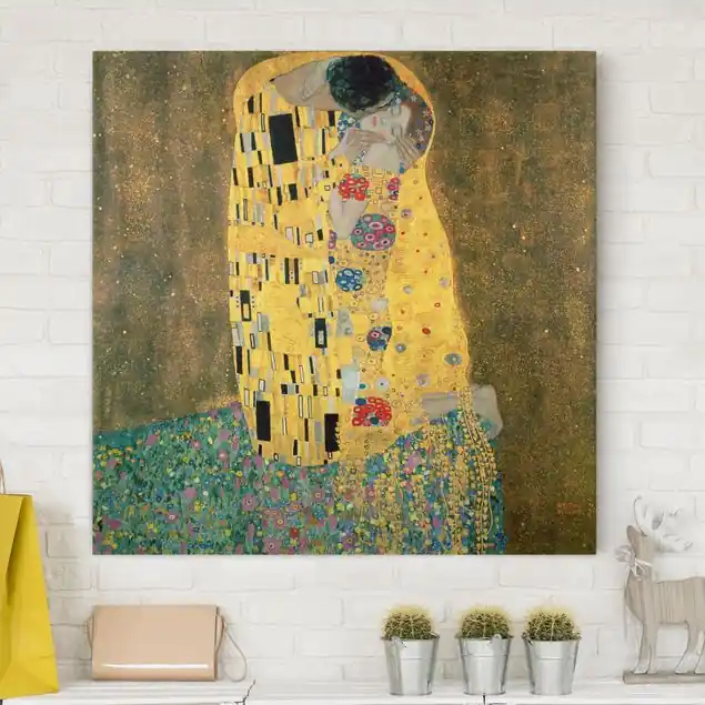 Nur Für Kurze Zeit Gustav Klimt - Der Kuß Leinwandbild • hergestellt in Deutschland • langlebiges Canvas mit Holzkeilrahmen • klassische Struktur