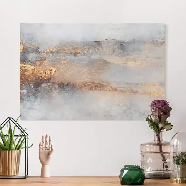 Letzte Chance Gold-Grauer Nebel Leinwandbild • hergestellt in Deutschland • langlebiges Canvas mit Holzkeilrahmen • klassische Struktur