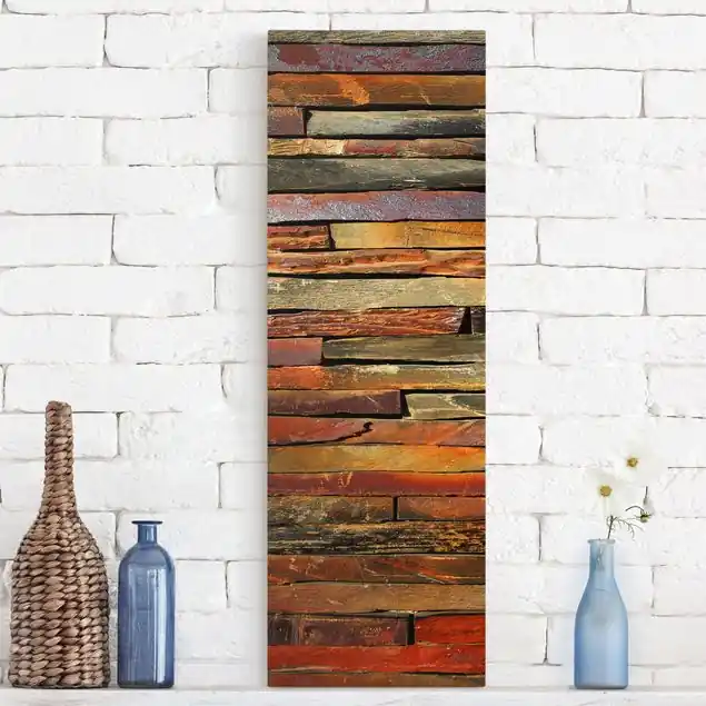 Echt Bretterstapel Leinwandbild • hergestellt in Deutschland • langlebiges Canvas mit Holzkeilrahmen • klassische Struktur