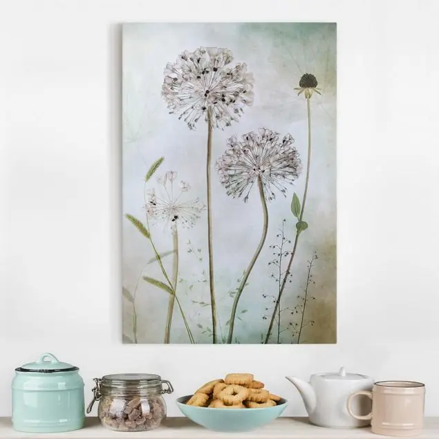 Lauchblüten in Pastell Leinwandbild • hergestellt in Deutschland • langlebiges Canvas mit Holzkeilrahmen • klassische Struktur Preiswert