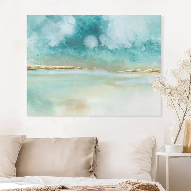 Preisreduziert Smaragd-Wolken und Gold II Leinwandbild • hergestellt in Deutschland • langlebiges Canvas mit Holzkeilrahmen • klassische Struktur