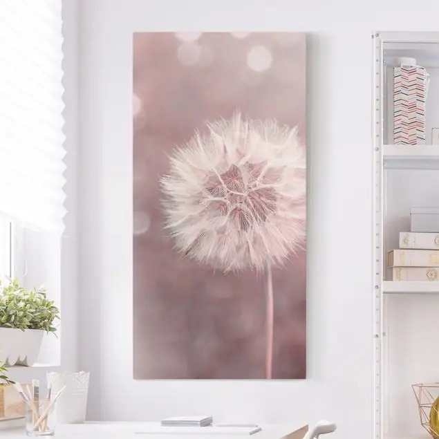 Direktkauf Pusteblume Bokeh rosa Leinwandbild • hergestellt in Deutschland • langlebiges Canvas mit Holzkeilrahmen • klassische Struktur