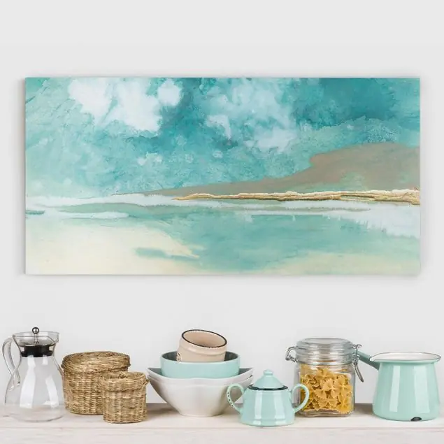 Smaragd-Wolken und Gold Leinwandbild • hergestellt in Deutschland • langlebiges Canvas mit Holzkeilrahmen • klassische Struktur Abverkauf
