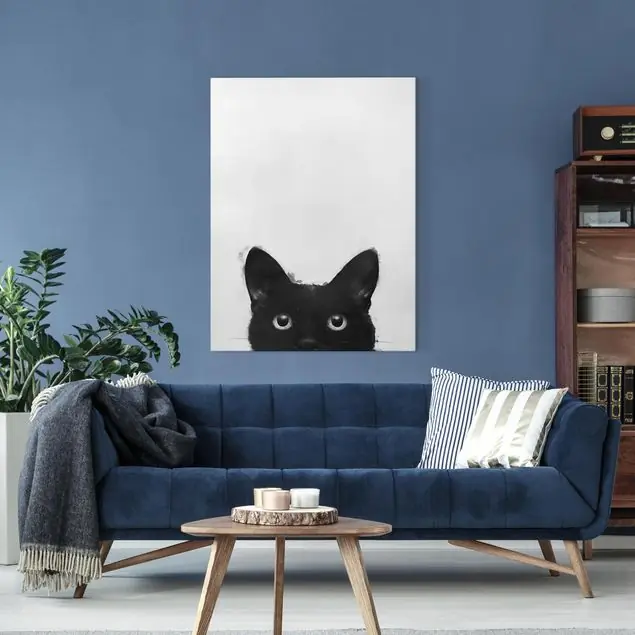 Illustration Schwarze Katze auf Weiß Malerei Leinwandbild • hergestellt in Deutschland • langlebiges Canvas mit Holzkeilrahmen • klassische Struktur Rabatt