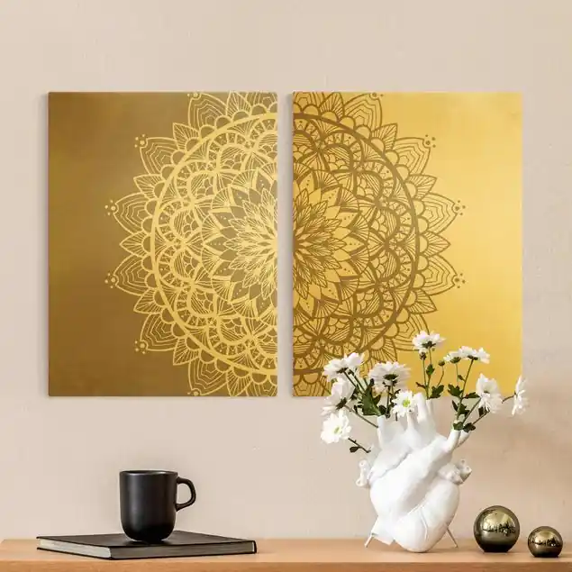 Mandala Illustration shabby Set beige weiß 2-teiliges Leinwandbild Beliebt