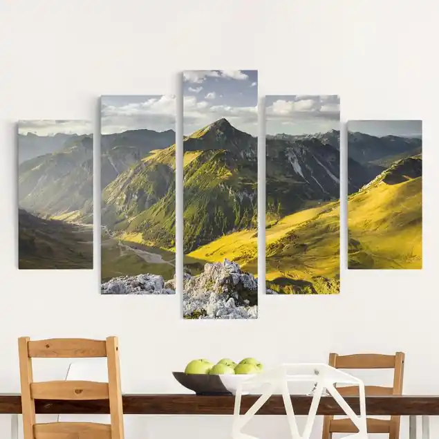 Bestseller Berge und Tal der Lechtaler Alpen in Tirol 5-teiliges Leinwandbild - Querformat