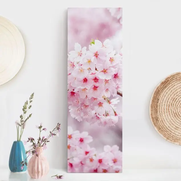 Finale Aktion Japanische Kirschblüten Leinwandbild • hergestellt in Deutschland • langlebiges Canvas mit Holzkeilrahmen • klassische Struktur
