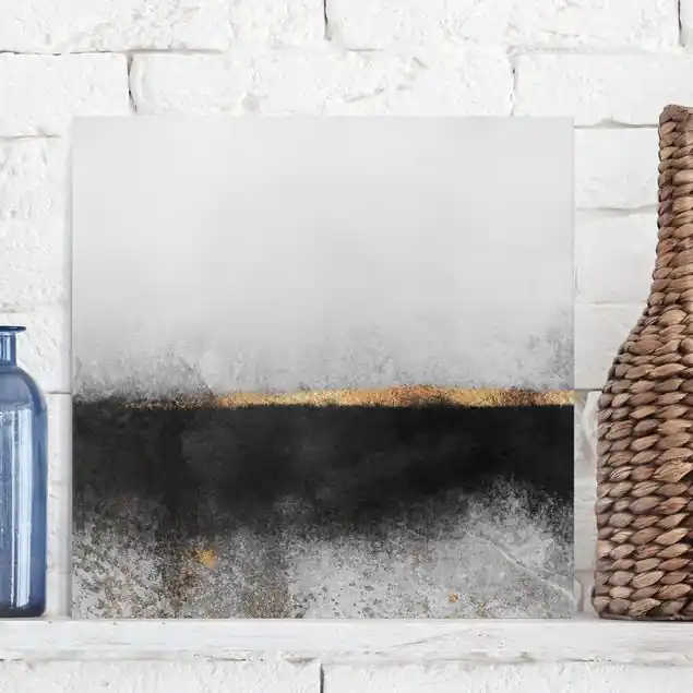 Abstrakter Goldener Horizont Schwarz Weiß Leinwandbild • hergestellt in Deutschland • langlebiges Canvas mit Holzkeilrahmen • klassische Struktur Gratis Versand