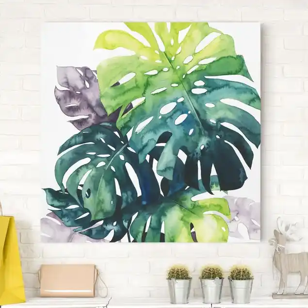 Meistverkauft Exotisches Blattwerk - Monstera Leinwandbild • hergestellt in Deutschland • langlebiges Canvas mit Holzkeilrahmen • klassische Struktur