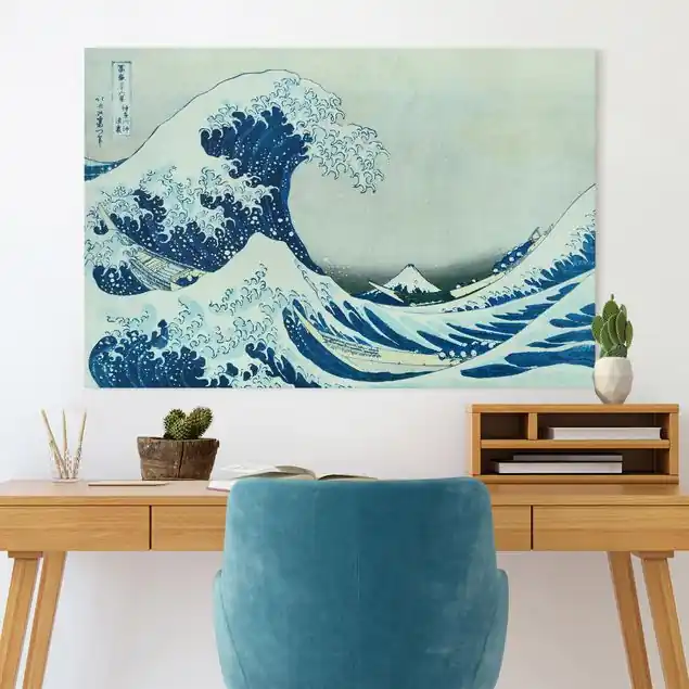 Preiswert Katsushika Hokusai - Die grosse Welle von Kanagawa Leinwandbild • hergestellt in Deutschland • langlebiges Canvas mit Holzkeilrahmen • klassische Struktur