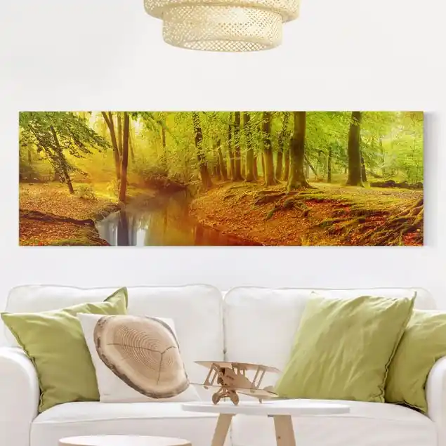 Herbstwald Leinwandbild • hergestellt in Deutschland • langlebiges Canvas mit Holzkeilrahmen • klassische Struktur Schnäppchen