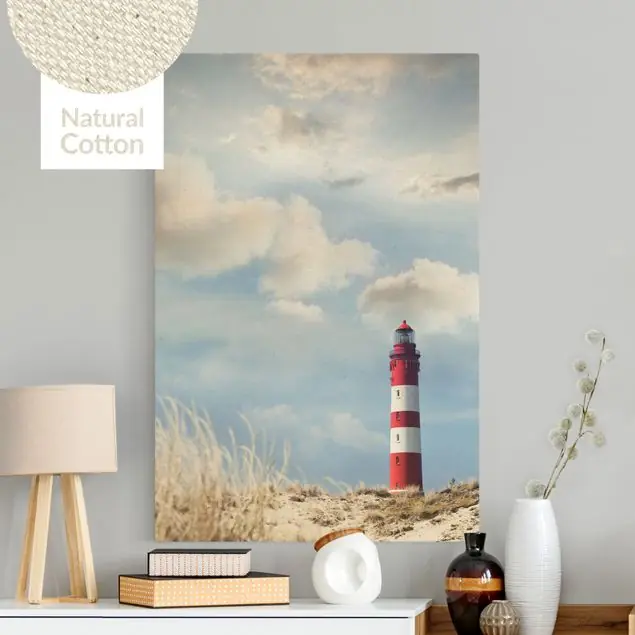 Leuchtturm in den Dünen Leinwandbild auf Canvas Natural Solange Der Vorrat Reicht