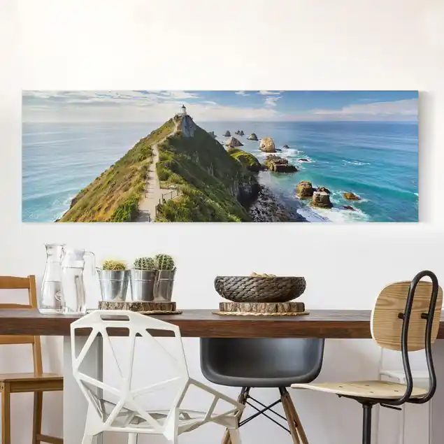 Nugget Point Leuchtturm und Meer Neuseeland Leinwandbild • hergestellt in Deutschland • langlebiges Canvas mit Holzkeilrahmen • klassische Struktur Gratis Versand