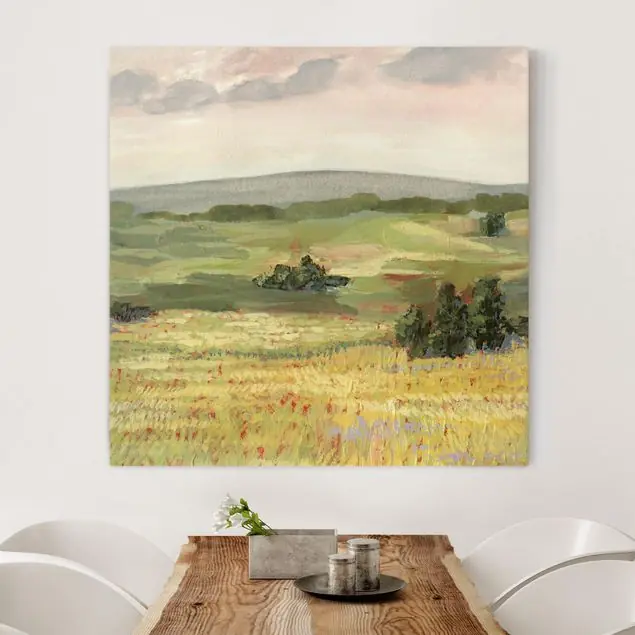 Wiese am Morgen I Leinwandbild • hergestellt in Deutschland • langlebiges Canvas mit Holzkeilrahmen • klassische Struktur Neuheit