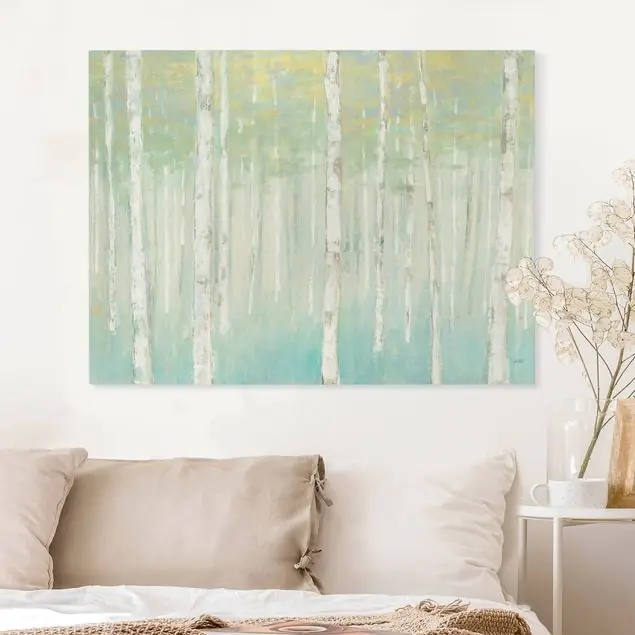 Mega-Angebot Birkenwald bei Sonnenaufgang Leinwandbild • hergestellt in Deutschland • langlebiges Canvas mit Holzkeilrahmen • klassische Struktur