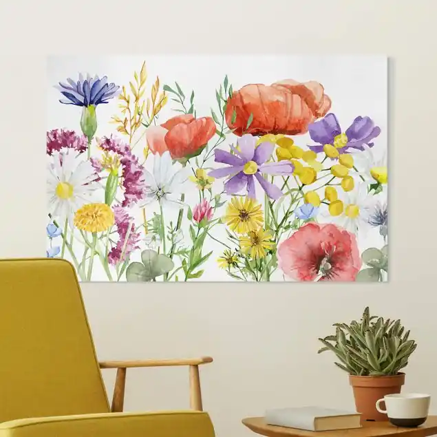 Aquarellierte Blumen Leinwandbild • hergestellt in Deutschland • langlebiges Canvas mit Holzkeilrahmen • klassische Struktur Kracherpreis