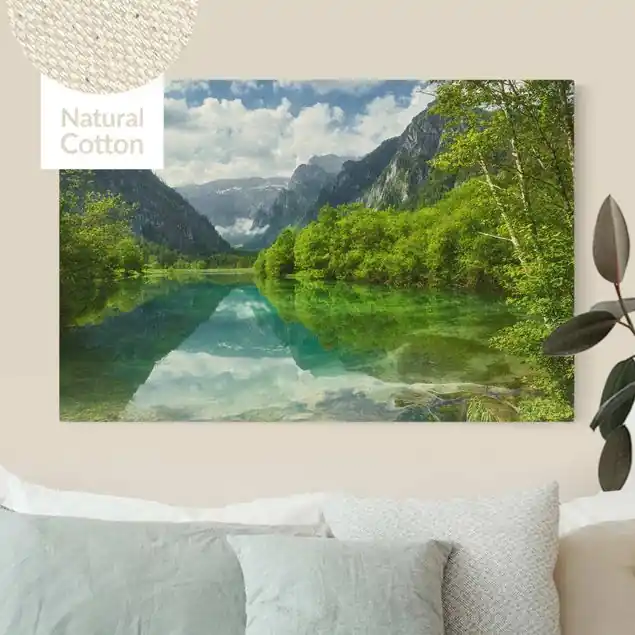 Bergsee mit Spiegelung Leinwandbild auf Canvas Natural Knallerangebot
