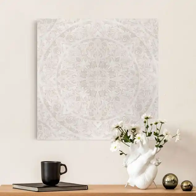 Preis Gesenkt Mandala Aquarell Ornament beige Leinwandbild • hergestellt in Deutschland • langlebiges Canvas mit Holzkeilrahmen • klassische Struktur