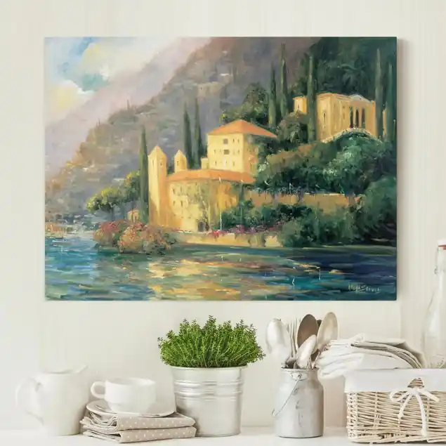 Italienische Landschaft - Landhaus Leinwandbild • hergestellt in Deutschland • langlebiges Canvas mit Holzkeilrahmen • klassische Struktur Bestpreis
